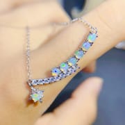 Natural Colorful Opal Necklace High-grade Niche Design 925 Silver Fashion Exquisite Over-tested