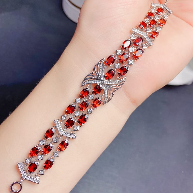 Natural garnet bracelet women 925 silver 4 * 6mm Garnet girl bracelet gift colorful treasure wholesale