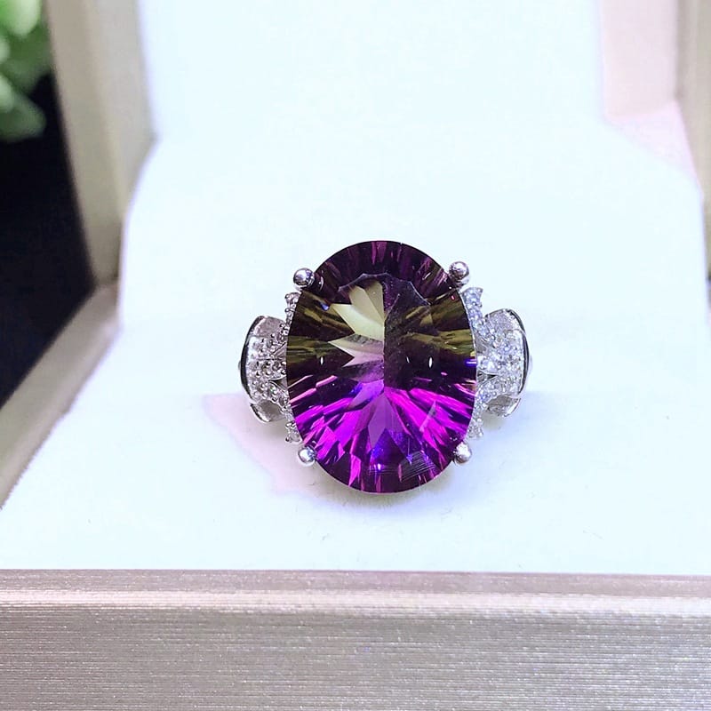 Purple Yellow Crystal women's ring 925 silver inlaid purple yellow crystal women's ring 