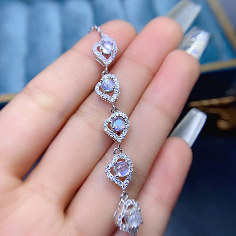 925 silver inlaid natural blue moonstone bracelet wholesale 3.5*3.5mm crystal clean with long chain