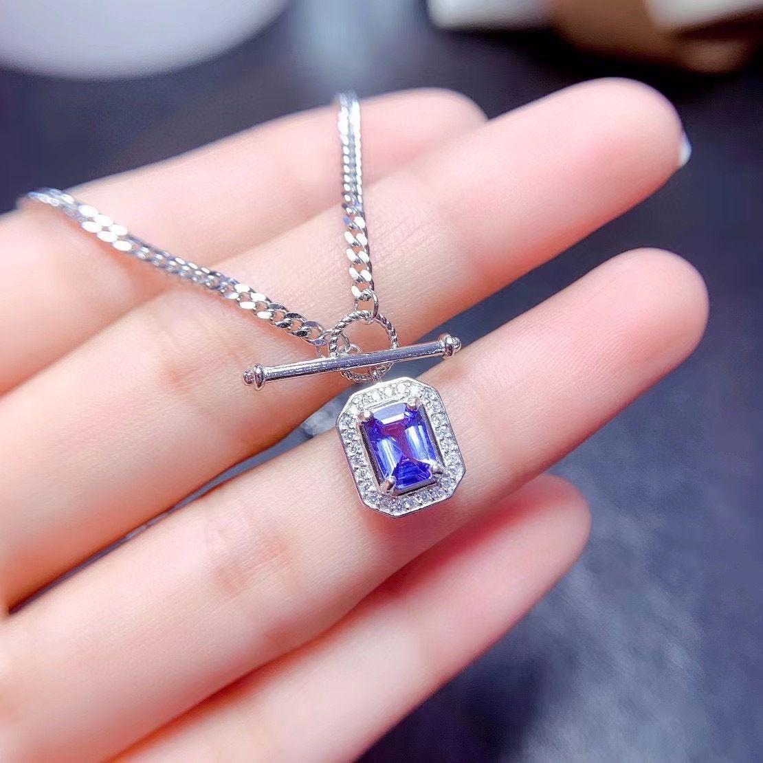Small fresh simple fashion Natural Sapphire 5*7mm necklace 925 silver girlfriend gift clavicle chain wholesale