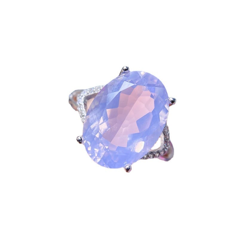 Simple natural lavender amethyst ring live 925 silver inlaid natural lavender live overseas supply