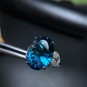 Large particle natural London Blue Topaz ring 925 silver inlaid Manufacturing 10 karat single grain