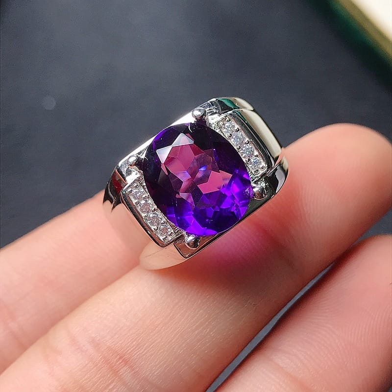 925 silver inlaid amethyst men ring overlapping live simple style Men ring color treasure wholesale a generation of hair