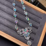 Australian magic opal chain row 925 silver inlay dazzle natural fire opal clavicle chain wholesale fire beauty