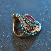 Amazon new gold-plated pink crystal blue diamond vintage women's ring Yiwu source manufacturers wholesale A3141