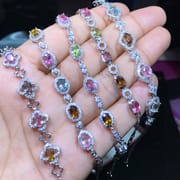 Bracelet 925 Silver Inlaid Natural Tourmaline Bracelet Grain Candy Color