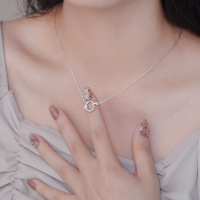 Po S999 Silver Rose Flower Ring Link Necklace Design Niche Sweet Simple Women's Clavicle Chain