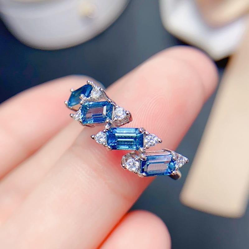New Natural London Blue Topaz 925 Silver 3*5 Women's Volleyball Ring Crystal Clean Color Good Women's Ring