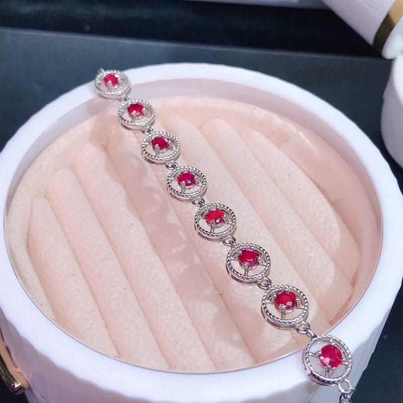 One-piece delivery girl ruby bracelet 925 silver ruby bracelet wholesale with extended chain adjustable