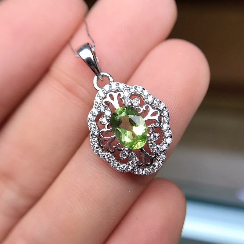 1 karat style 925 silver natural olivine necklace pendant wholesale
