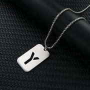 Alphabet Hollow Necklace Men's Trendy Hip-Hop Woolen Chain Accessories Rectangular Gloss Military Brand Pendant Women's Stainless Steel Pendant