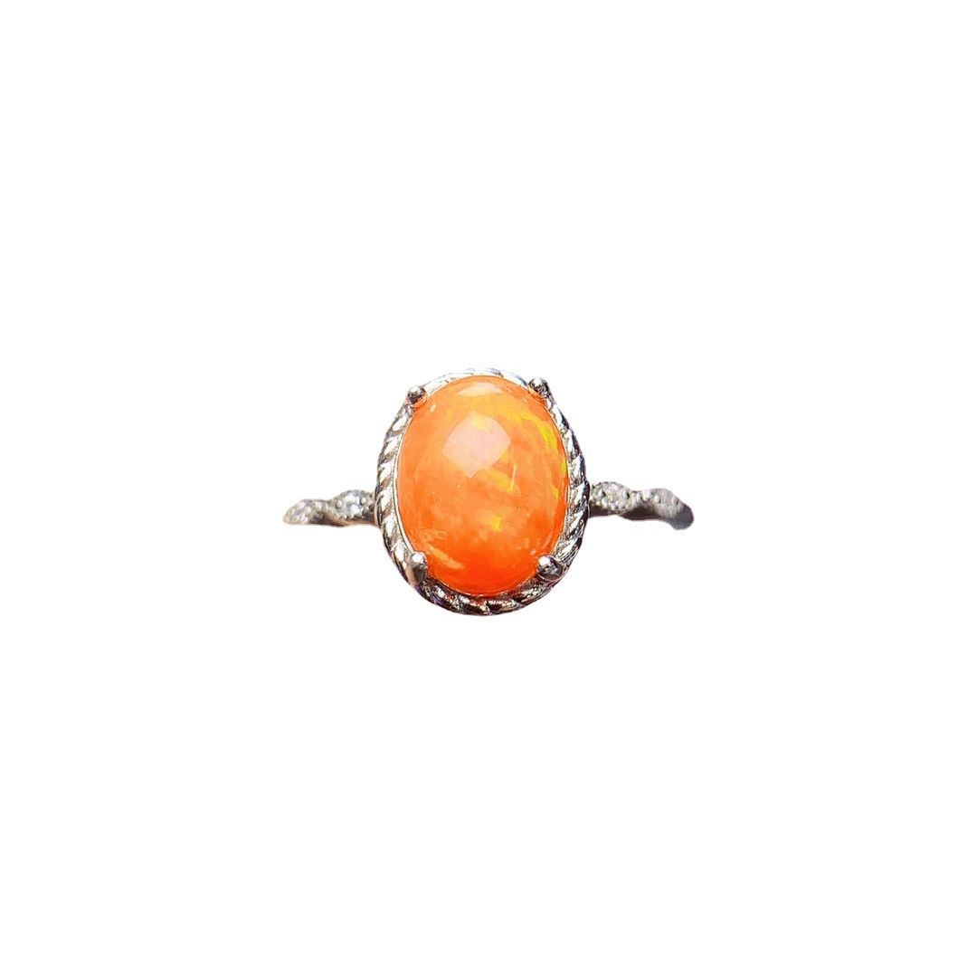 Factory wholesale explosions natural fire opal ring S925 silver inlaid main stone 7*9 hot Europe and the United States a generation of hair