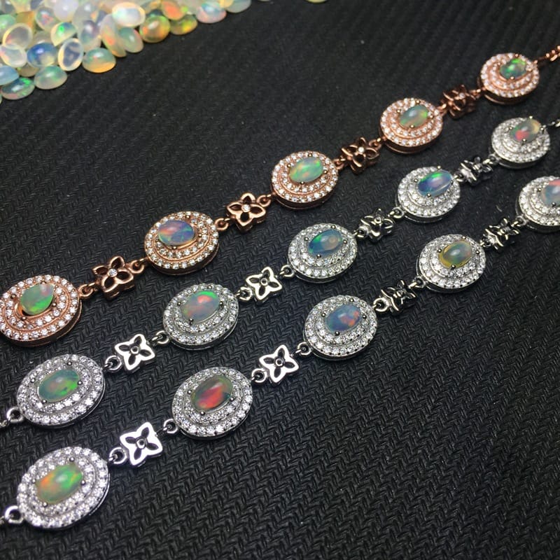 Natural opal bracelet 925 silver inlaid luxury Fire color beautiful colorful treasure 