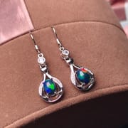 Black Opal Earrings 925 Silver Inlaid Natural Black Opal Earrings Fire Flash Live Supply Wholesale