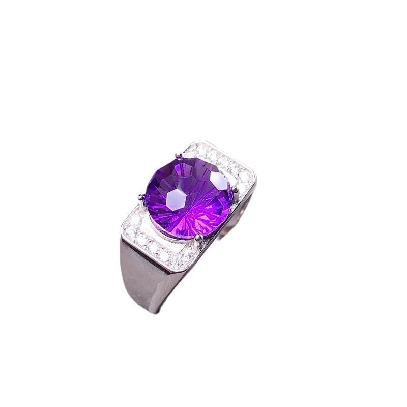 Fireworks Amethyst Men's Ring 925 Silver Fireworks Amethyst Men's Ring Adjustable Ring 