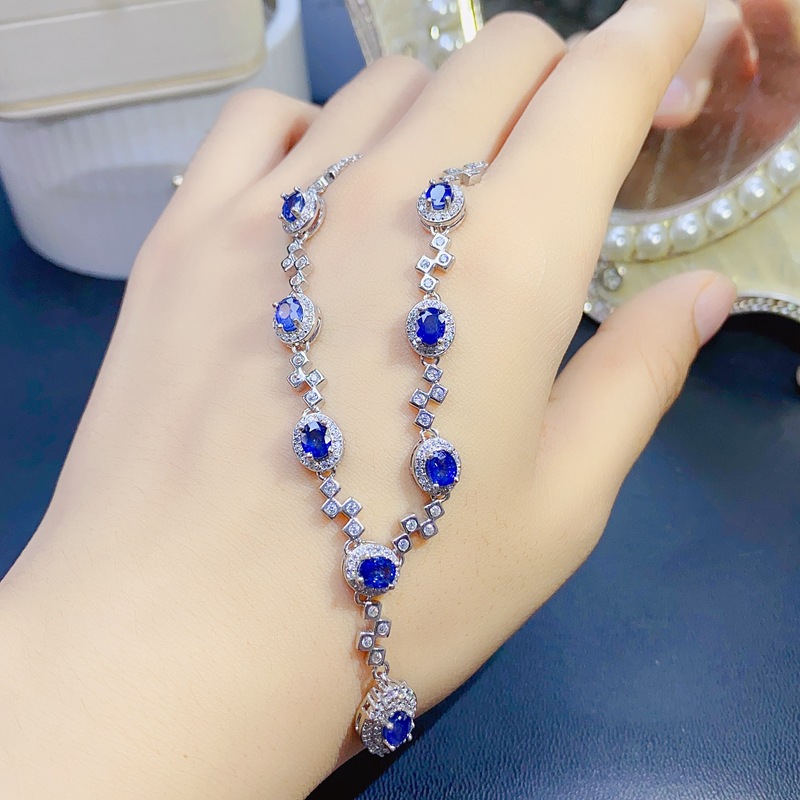 Fashion evening Gift necklace girls pendant GIY natural sapphire necklace 925 silver 4*6mm Live supply wholesale