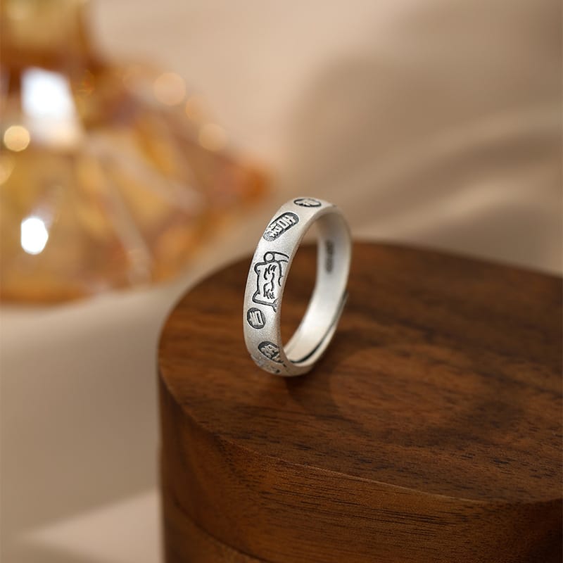  S999 Pure Silver Artistic Auspicious Cat Ring Women's National Style New Chinese Style Personality Fashion Ring