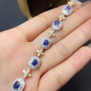 S925 silver inlaid simple fashion natural sapphire bracelet 4 * 5mm advanced sense design live broadcast supply