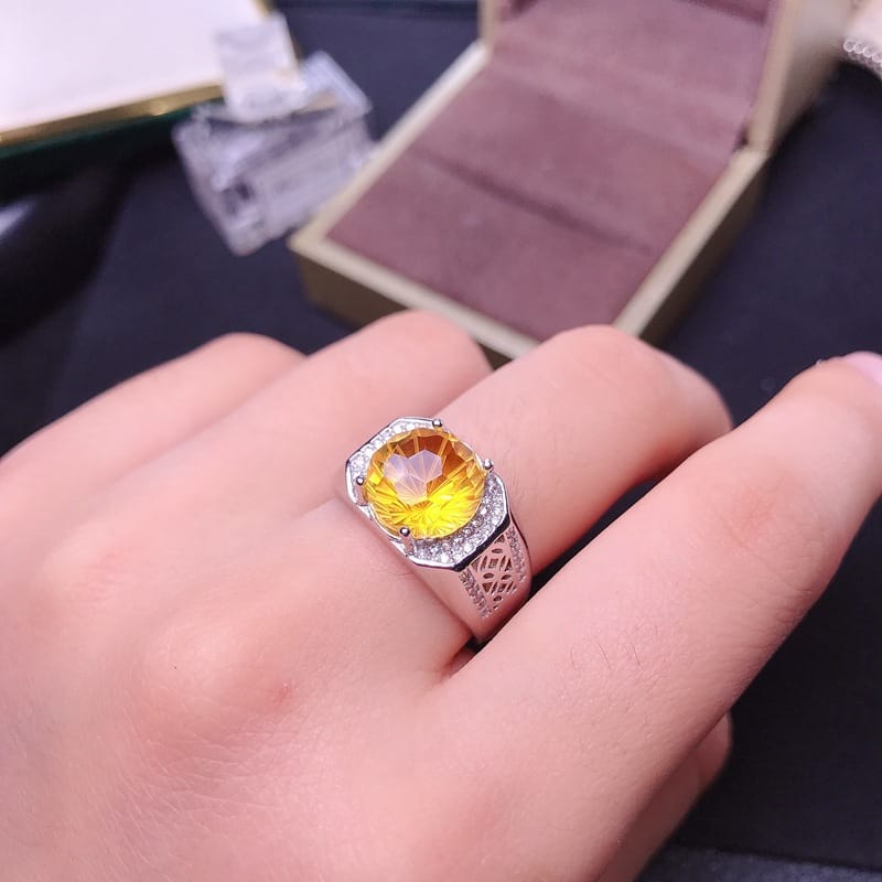 Fireworks citrine ring 925 silver inlaid live men's ring fireworks citrine a generation of hair