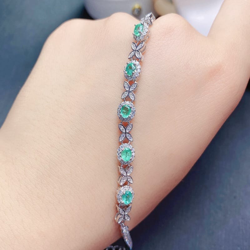 Natural Emerald Bracelet 925 Silver Women's High-end Light Luxury Style Fashion Inspection Live Delivery