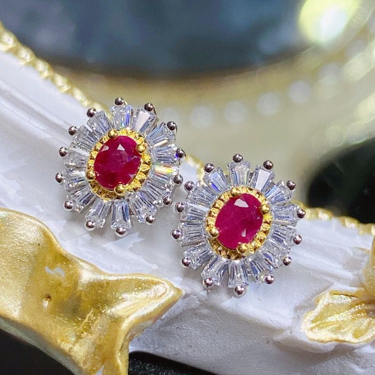 Natural Ruby stud earrings 925 silver inlaid simple exquisite live broadcast supply