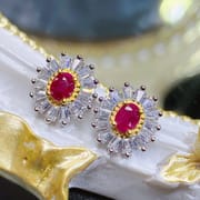 Natural Ruby stud earrings 925 silver inlaid simple exquisite live broadcast supply