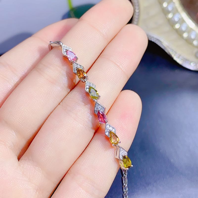 Fashion Light luxury new simple natural tourmaline women's bracelet 925 silver color treasure wholesale gift for girlfriend
