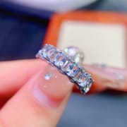 Japanese and Korean Simple Small Fresh Row Ring Women's Ring 925 Silver Set Natural Aquamarine Loose Ring Live Supply