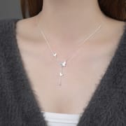 Po S999 Foot Silver Exquisite Butterfly Round Bead Tassel Necklace Women's Light Luxury Sweet High-end Clavicle Chain for Hair