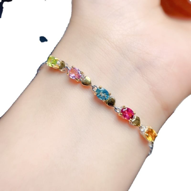 Jewelry Live Supply 925 Silver Ladies Bracelet Natural Tourmaline Detected Color Treasure Wholesale Overseas Supply