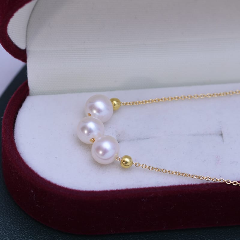 6-7mm Freshwater Pearl Close Round Fine Flaw Light Smile Necklace Pendant S925 Silver Chain Simple Clavicle Chain