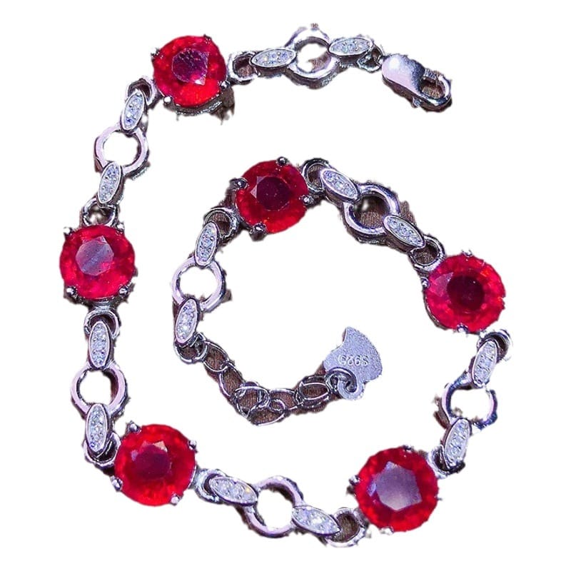 New burnt ruby bracelet exquisite 925 silver inlaid style beautiful ladies