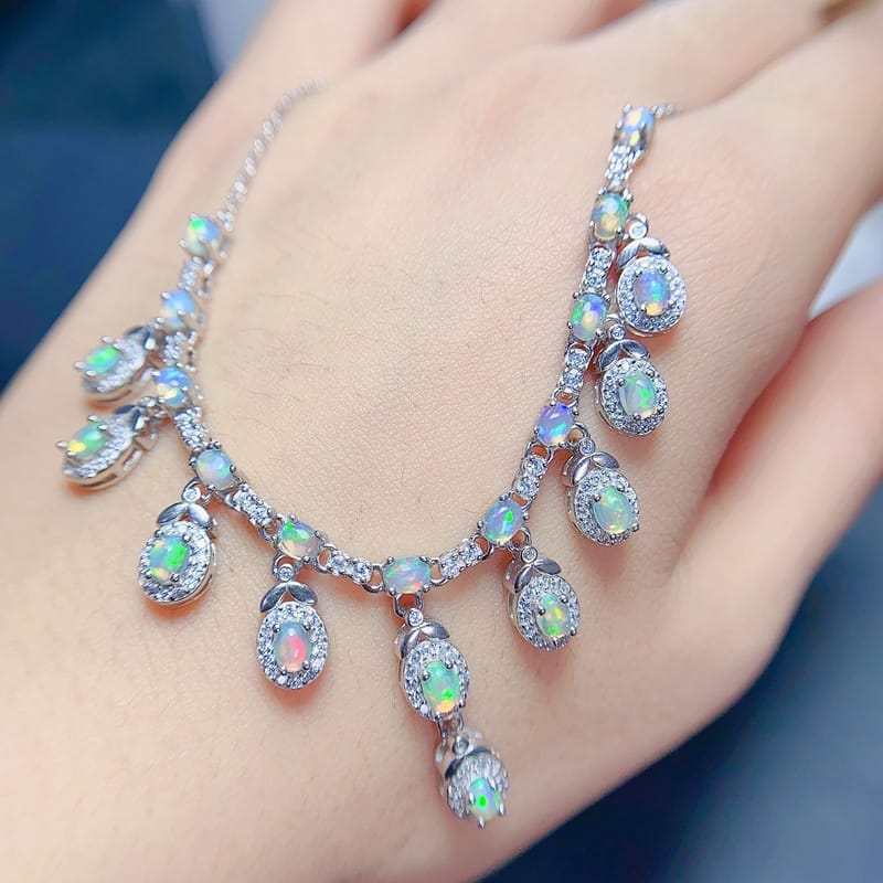 New natural opal necklace 4*3mm necklace dress evening Gift necklace 925 silver ladies pendant live wholesale