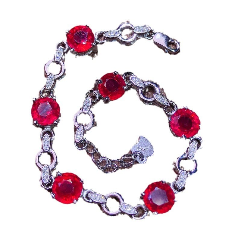 New burnt ruby bracelet exquisite 925 silver inlaid style beautiful ladies live supply overseas supply