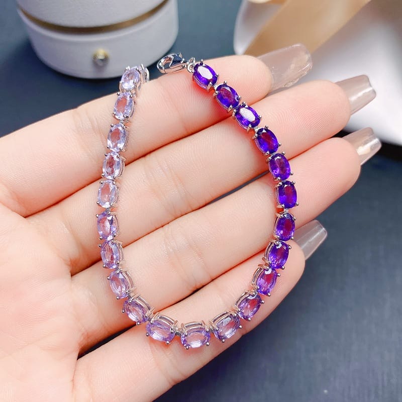 New fresh natural amethyst bracelet 925 silver 4 * 6mm 