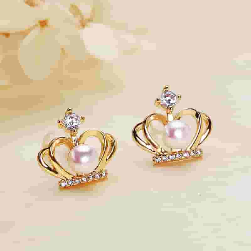 Pearl Necklace Set Women's Crown Mother Chain Freshwater Pearl Earrings Necklace Set