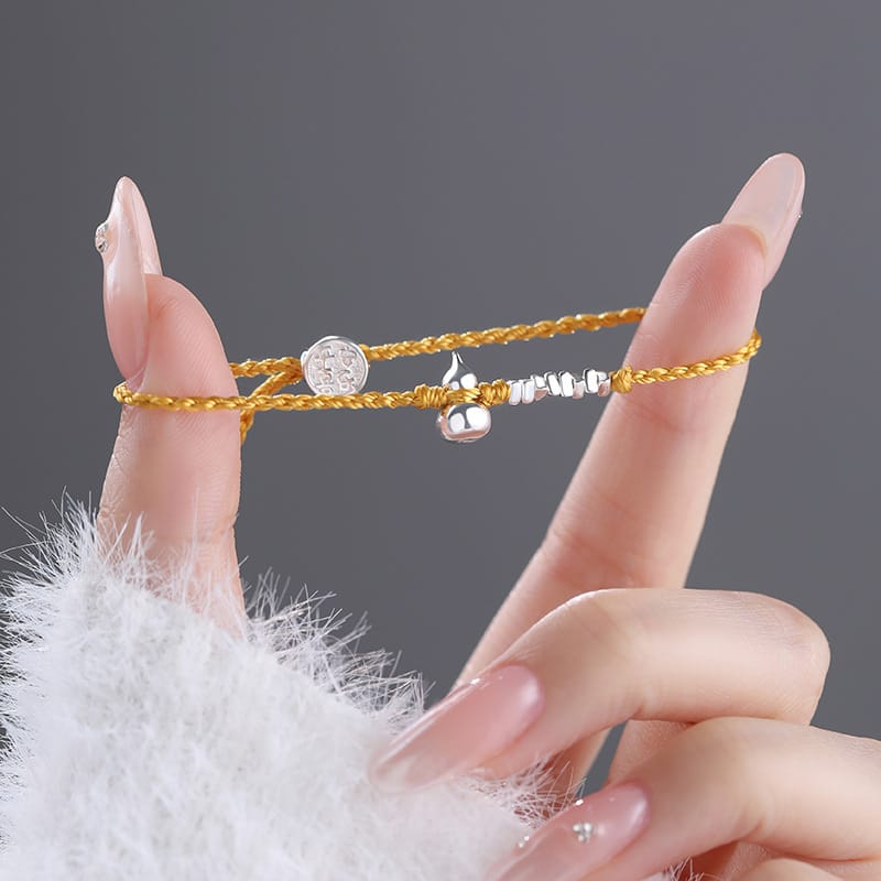 S999 Pure Silver New Chinese Style Ping An Joy Gourd Hand Rope Women's Retro Art National Style Woven Hand Rope 