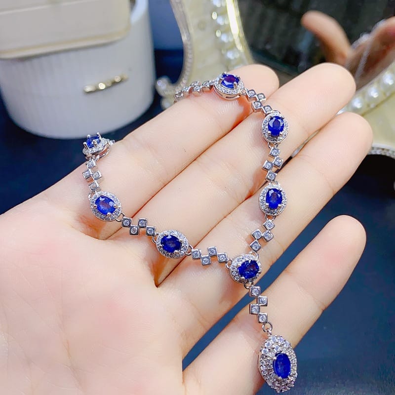 Fashion evening Gift necklace girls pendant GIY natural sapphire necklace 925 silver 4*6mm Live supply wholesale