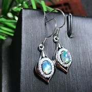 925 silver inlaid natural opal stud earrings cheap price colorful treasure wholesale factory