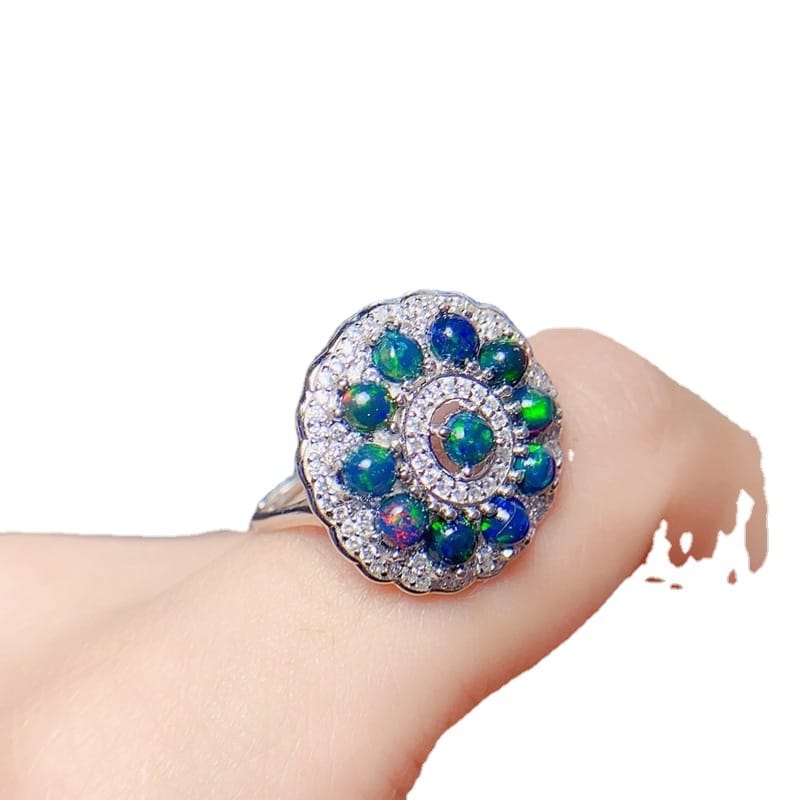 Index Finger Ring Light Luxury Simple Elegant New Natural Black Opal Ring 925 Silver Women's Ring
