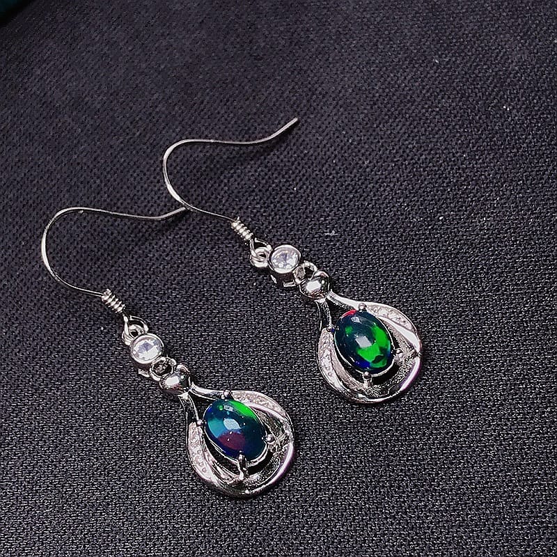 Black Opal Earrings 925 Silver Inlaid Natural Black Opal Earrings Fire Flash Live Supply Wholesale