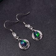 Black Opal Earrings 925 Silver Inlaid Natural Black Opal Earrings Fire Flash Live Supply Wholesale