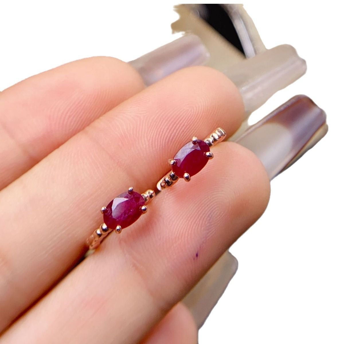 Natural burn Myanmar pigeon Red Ruby 925 silver inlaid ruby stud earrings women's stud earrings