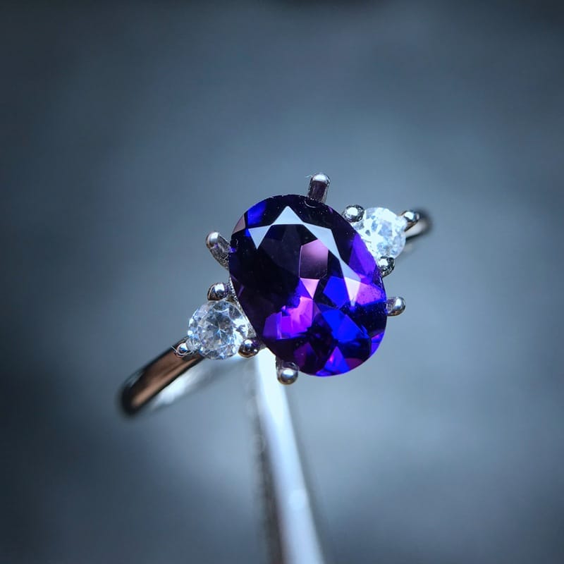 Simple style Japanese and Korean light version 925 silver amethyst ring wholesale factory to receive various orders