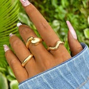 Europe and the United States cross-border geometric metal wind lava line ring four-piece irregular smooth opening ring suit