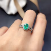 Fashion natural emerald oval 5*7mm ladies ring exquisite female ring 925 silver color green detection