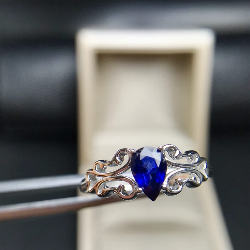African Sapphire Ring 925 Silver Inlay Color Dark Blue Beautiful Wholesale
