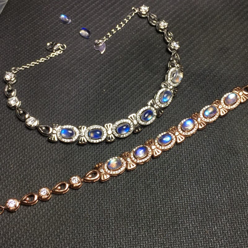 Beautiful bow bracelet natural blue Moonstone bracelet wholesale glass body 925 silver feel good