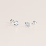 S925 Sterling Silver Small Simple Round Flash Zirconium Earrings Women's Screw Screw Buckle Ear Bone Nail Ear Holes Earrings